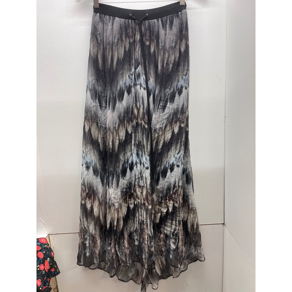 Haute Hippie Womens Abstract Feather Print Maxi Skirt Grey Black XS